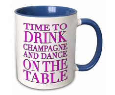 3dRose Time to Drink Champagne and Dance On The Table, Hot pink-Two Ton Tasse, Keramik, Blau, 10,2 x 7,62 x 9,52 cm