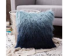 MIULEE Dekorativer Überwurf-Kissenbezug mit Farbverlauf, Plüsch, Kunstfell, luxuriös, flauschig, superweich, Kissenbezug für Couch Sofa, Auto, Schlafzimmer 24x24 blau