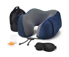 Jibin Bong [Upgrade Version Reisekissen 100% reiner Memory-Schaum Nackenkissen Kopfstütze – bequemer und atmungsaktiver Bezug, maschinenwaschbar, Auto Flugzeug Reise Kit 11.8L x 11.02W x 3.9H schwarz
