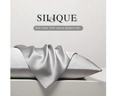 SILIQUE Natürliche Seide Kissenbezüge, 100% Maulbeerseide, Kissenbezug für Haare und Haut, Seiden-Kissenbezug mit verstecktem Reißverschluss, Seiden-Kissenbezug, Anti-Aging Seide Queen 51 * 76CM grau