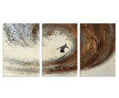 HLJ 3 Stück Handgefertigt Abstrakt Modern Öl Gemälde gerahmt auf Leinwand fertig Zum aufhängen auf Badezimmer Wohnzimmer Wand Dekoration Large Golden Waves a