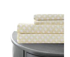 Venice Bettlaken-Set für Doppelbett, Rattan, Weiß / Gelb, 3-teilig