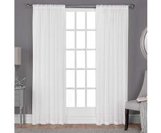 Exclusive Home Belgische Strukturierte Leinen Look Jacquard Sheer Fenster Vorhang Panel Paar mit Stab Tasche, Polyester, Winter White, 96 x 50 x 0,2 cm