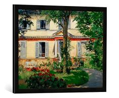 Gerahmtes Bild von Edouard Manet Landhaus in Rueil, Kunstdruck im hochwertigen handgefertigten Bilder-Rahmen, 70x50 cm, Schwarz matt