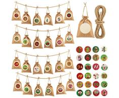 ANPHSIN 24 x Weihnachtskalender Countdown-Kalender, 24 Tage, zum Aufhängen, Adventskalender, Countdown zu Taschen, Girlande für Urlaub, Weihnachten, Zuhause, Büro, Party-Dekorationen (Holzfarbe)