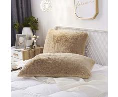 Uhamho 2er Set Kunstfell Überwurf Kissenbezug Weicher Samt Dekorative Kissenbezüge Reißverschluss Modern 20x36 Camel