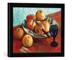 Gerahmtes Bild von Paula Modersohn-Becker Stilleben mit Äpfeln und grünem Glas, Kunstdruck im hochwertigen handgefertigten Bilder-Rahmen, 40x30 cm, Schwarz matt