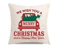 PANDICORN Set von 4 Weihnachts-Kissenbezügen für Zuhause, Weihnachtsdekoration, Weihnachtsbaum, Schlitten, Santa Rentier, rot und schwarz Buffalo Plaid Karo Überwurf Kissenbezüge, 18 x 18 cm 18 x 18 Frohes neues Jahr