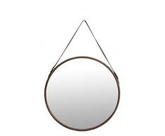 Benjara Wandspiegel, rund, Holzrahmen, mit Lederaufhänger, Schwarz und Braun