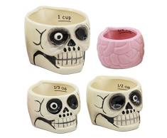 Ebros Keramik One Eyed Piraten Zombie Skulls und Menschliche Gehirn stapelbar Messbecher Set von 4 Backen und Kochen Küche Essentials Figuren Haunted Spooky Halloween Deko