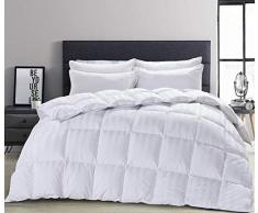 HOMBYS Luxuriöse Daunendecke Bettdeckeneinlage Federn und Daunen Bettdecke hypoallergen für alle Jahreszeiten 100% Baumwolle Daunendicht mit Ecklaschen Queen weiß gestreift