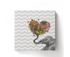 Öl Gemälde auf Leinwand Funny Elefant Blowing Blumen Zig Zag Chevron Abstraktes Kunstdruck mit gerahmt Bereit, zu Hängen, Wohnzimmer Küche Schlafzimmer Home Dekorationen 16x16 inch