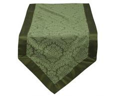 Tisch Läufer perfekt für kleine Tisch, runder Tisch, Seite, Ecke & Center Tisch – Durch die weiße Blütenblätter, Polyester-Mischgewebe, Green V-End Border, 14x108 inch