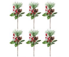 Artiflr 12 rote Beeren und Tannenzapfen Weihnachts-Picks mit Stechpalmenzweigen für Urlaubsdekorationen, tolle Ergänzung zu jeder Weihnachtsdekoration, zum Basteln, Kranz, Girlande oder Baum Berry Pine-1