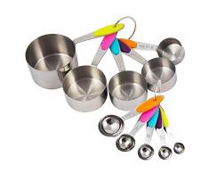 HornTide 10-teilige Messbecher und Löffel 1,25 ml-250 ml Robuster Edelstahl Gravierte Messung Stapelbar Verbesserter Rutschfester Griff (Mix-Color)