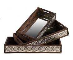 Urban Trends Holz Nistkasten Tablett mit Spiegel Oberfläche, durchbrochen Metall Seite und Ausschnitt Griff gebeizt Holz Finish (Set von 3), braun