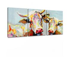 Decor MI Wandbild Ölgemälde auf Leinwand Colorful Art Wandschmuck Artwork gedehnt gerahmt fertig Zum Aufhängen ¡ Modern 12 x 16 inch Colorful Cow