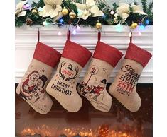 Bstaofy Weihnachtsstrümpfe, dehnbar, handgefertigt, gewebte Schneeflocken und Rentiere, 56 cm, 4 Stück