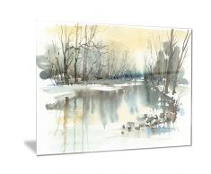 Design Art Fluss in Winter-Landscape Wandbild Ölgemälde Metall art-mt7790–28 x 12, 28 x 12