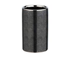 WENKO Zahnputzbecher Nuria, hochwertiger Zahnbürstenhalter für Zahnbürste und Zahnpasta aus edler Keramik mit luxuriös-strukturierter Oberfläche in Silber/Anthrazit, Ø 6,5 x 10,7 cm