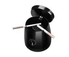 Biewoos Aschebehälter aus Edelstahl, mit Deckel, Aschenbecher für drinnen und draußen, Winddicht und wasserdicht, für Zuhause, Büro, Dekoration, Schwarz