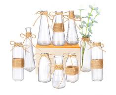 Nilos Glasvase 10er Set Klarglas Blumenvase mit Seildesign und verschiedenen einzigartigen Formen für die Dekoration Zuhause