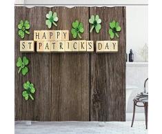 St. Patrick s Day Vorhang für die Dusche von ambesonne, Grüße mit Holz Blöcke und Papier Kleeblättern auf Rustikale Dielen Bild, Stoff Badezimmer Decor Set mit Haken, 213,4 cm Extra Lang, umbra beige