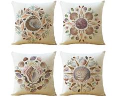 WOMHOPE Set von 4 Kissenbezügen Vintage Küstenmuster Nautische Strand Muschel Kissenbezüge quadratische Kissenbezüge Jute, Wurf, 45,7 x 45,7 cm für Wohnzimmer, Couch und Bett. Country Rustic 18 x 18 Shell-Gruppe