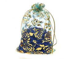 Zhiheng 100 Organza Hochzeit Party Geschenktüten Rose Muster Sheer Kordelzug Beutel Schmuck Geschenk Beutel Geschenk Weihnachten Party Favor Taschen 6x9 Himmelblau/Blau