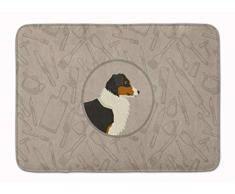 Carolines Treasures Fußmatte, Design: Australian Shepherd in The Kitchen, maschinenwaschbar, Memory-Schaumstoff, Mehrfarbig