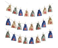 HANGNUO Adventskalender 2019, 24 Tage Filz Geschenktüten DIY Weihnachten Countdown Girlande für Weihnachten Dekoration Jute
