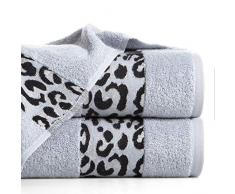 Eurofirany Handtuch Baumwolle Weich 50x90 cm Leopardenmuster Glitzer Metallnaht Bordüre Set 6-er Pack Oeko-Tex, Silber, 50x90cm, 6