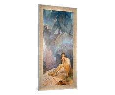 Gerahmtes Bild von Alfons Mucha Tragödie. Entwurf für eine Dekoration des Deutschen Theaters in New York, Kunstdruck im hochwertigen handgefertigten Bilder-Rahmen, 50x100 cm, Silber Raya