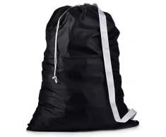 Wäschesack mit Schulterriemen – Kordelzugverschluss, strapazierfähiges Nylon-Material, große Kapazität, robuste Nähte, freihändiges Tragen, perfekt für Wäschemann oder Studentenschlafheim. 30 x 40 schwarz