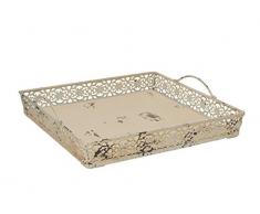 Grace Home Vintage Antik Design Deko Metall Serviertablett mit 2 Griffen beige