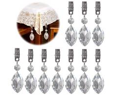 Keadic 10 Stück 5 Arten von Kristallglas Tropfenform Prismen Anhänger Tischdecke Gewichte Set mit Metallclip Perfekt für Gartenparty Schweres Outdoor Picknick Hochzeit Buffets Tischdecken Pferd Auge farblos