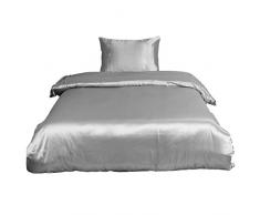 uxcell Ultra Soft Silky Satin Solid Color 3-teiliges Bettwäsche-Set - 1 Bettbezug und 2 Kissen Shams zwilling grau
