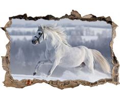 Pixxprint 3D_WD_2096_92x62 Weißes Pferd auf Schneewiese Wanddurchbruch 3D Wandtattoo, Vinyl, bunt, 92 x 62 x 0,02 cm