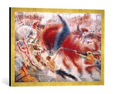 Gerahmtes Bild von Umberto Boccioni Die Stadt wächst, Kunstdruck im hochwertigen handgefertigten Bilder-Rahmen, 70x50 cm, Gold Raya