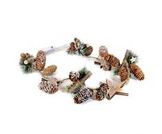 EUROCINSA Ref. 29113 Lichterkette mit Beeren, Ananas und Sternen aus Holz mit LED-Leuchten, 100 cm. 2 Stück, Natur, Einheitsgröße