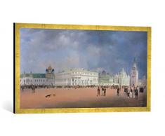 Gerahmtes Bild von Johann Philipp Eduard Gaertner Panorama von Moskau, 1839. Linke Tafel des Triptychons, Kunstdruck im hochwertigen handgefertigten Bilder-Rahmen, 100x50 cm, Gold Raya