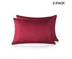 HISEN HOME Kissenbezug, 100% Maulbeerseide, für Haar und Haut, beidseitig 19 Momme Seide King Wein