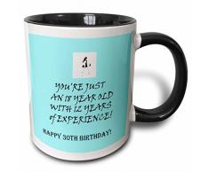 3dRose Happy 30th Birthday. Mit lustigen Spruch. – Zwei Ton, schwarz, Kaffeebecher, Keramik, Schwarz/Blau, 10.16 cm x 7,62 x-Uhr