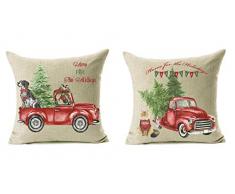 Lanpn Weihnachts-Kissenbezüge 2er Set Dekorative Bauernhaus Outdoor Merry Christmas Kissen Kissenbezüge mit rotem Truck und Baum Hund Katze für Couch Sofa 20x20