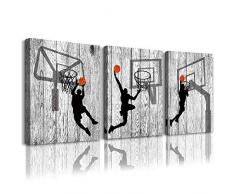 TTHWALLART Leinwandbild, für Wohnzimmer, Bad und Schlafzimmer, Küche, Wanddekoration, Kunstdruck, Basketball, Sport, 40,6 x 61 cm, 3-teilig, Schwarz/Weiß