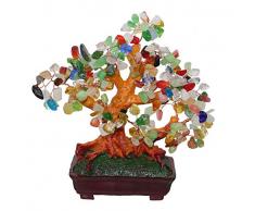 GMMH Feng Shui Glücksbaum 25 cm Geldbaum Bonsai Pfennigbaum Handarbeit Stein bunt