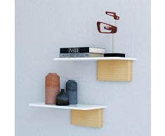 fytz Design weiße schwebende Regale – Wandhalterung Regal Set von 2 schwebenden weißen Regalen für Wand in Wohnzimmer, Schlafzimmer, Bad, Küche und Büro Weiß/Buche