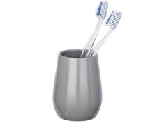WENKO Zahnputzbecher Sydney - Zahnbürstenhalter, für Zahnbürste und Zahnpasta, Keramik, 8,5 x 17 x 9 cm, grau Glänzend