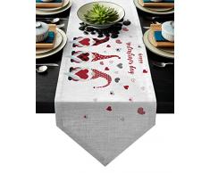 Chic D Holiday Tischläufer Happy Valentines Day Baumwolle Leinen Tischdecke Läufer Dekor für Hochzeit Party Dinner Küche Home Maschinenwäsche Niedlicher Zwerg Vintage 13x70inch rot