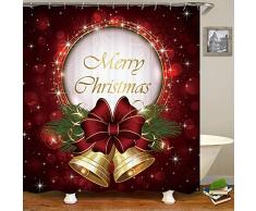 Sara Nell Weihnachts-Duschvorhang, für Weihnachten, Weihnachts-Badevorhänge, Weihnachtsglocke, wasserdicht, Polyester, für Weihnachtsdekorationen, Rot-Gold, glitzernd, Weihnachtsdekoration, Duschvorhang-Set, 183 x 183 cm, mit 12 Haken